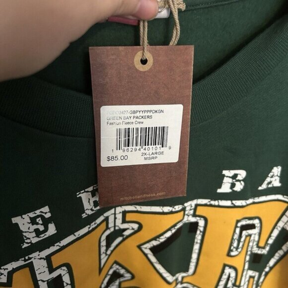 NWT Green Bay Packers NFL Mitchell & Ness Fleece Crew Sweatshirt Men’s Size 2XL - Picture 3 of 6